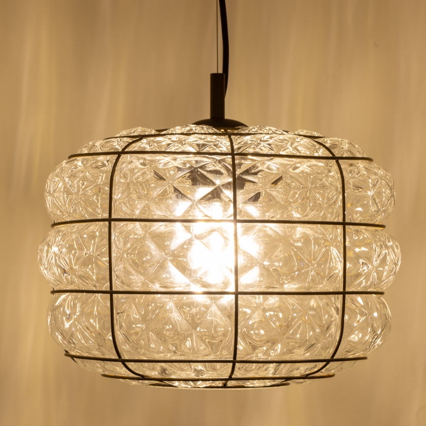 SIRU - Κρεμαστό φωτιστικό οροφής TERRA 1xE27/60W/230V μαύρο/διαφανές Venetian Γυαλί