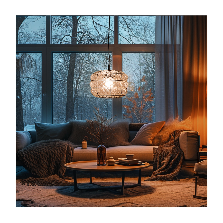 SIRU - Κρεμαστό φωτιστικό οροφής TERRA 1xE27/60W/230V μαύρο/διαφανές Venetian Γυαλί