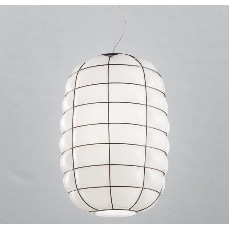 SIRU - Πολύφωτο με συρματόσχοινο LANTERNA 1xE27/60W/230V διάμετρος 32 cm μαύρο/λευκό Venetian Γυαλί