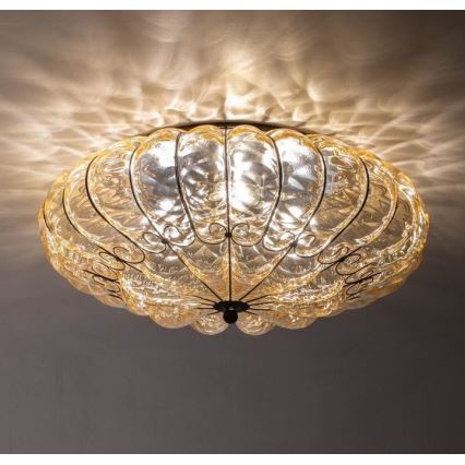 SIRU - Φωτιστικό οροφής SOLE 3xE14/40W/230V διάμετρος 31 cm μπεζ/ματ χρώμιο Venetian Γυαλί