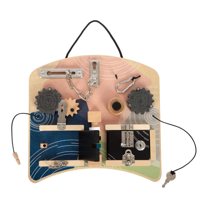 Small Foot - Ξύλινος πίνακας δραστηριοτήτων με κλειδαριές και περιστρεφόμενα στοιχεία