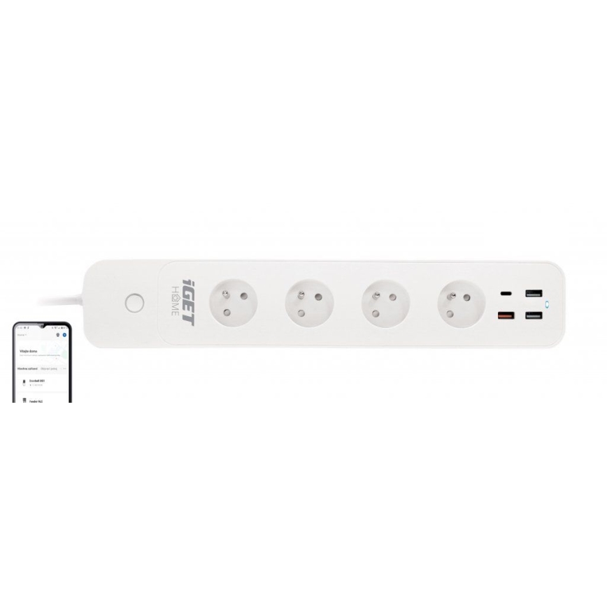 Smart πολύπριζο με διακόπτη 1,5 m 4Z + 4xUSB Wi-Fi