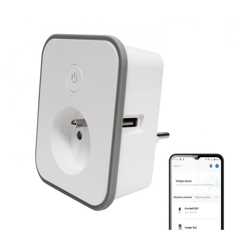 Smart πρίζα με μέτρηση κατανάλωσης 3680W/230V + 2xUSB/12W/5V Wi-Fi