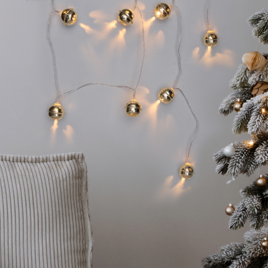 LED Χριστουγεννιάτικη γιρλάντα 10xLED/2xAA/θερμό λευκό 1,8m κουδουνάκια