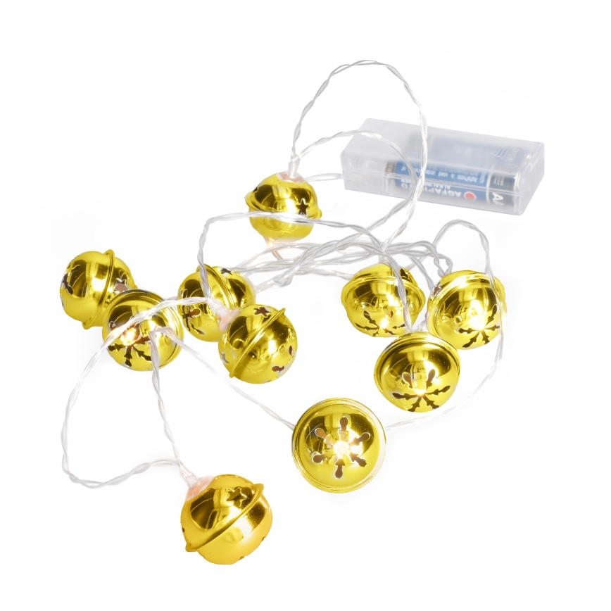 LED γιρλάντα 10xLED/2xAA/θερμό λευκό 1,8m με κουδουνάκια