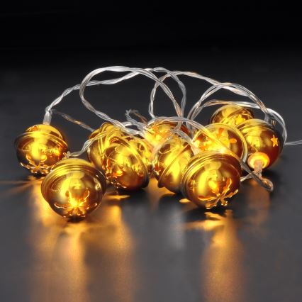 LED γιρλάντα 10xLED/2xAA/θερμό λευκό 1,8m με κουδουνάκια