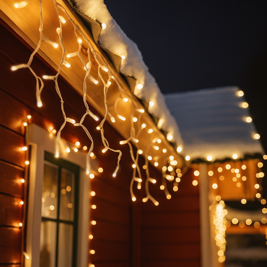 LED εξωτερική χριστουγεννιάτικη κουρτίνα 360xLED/8 λειτουργίες 15m IP44 ζεστό λευκό