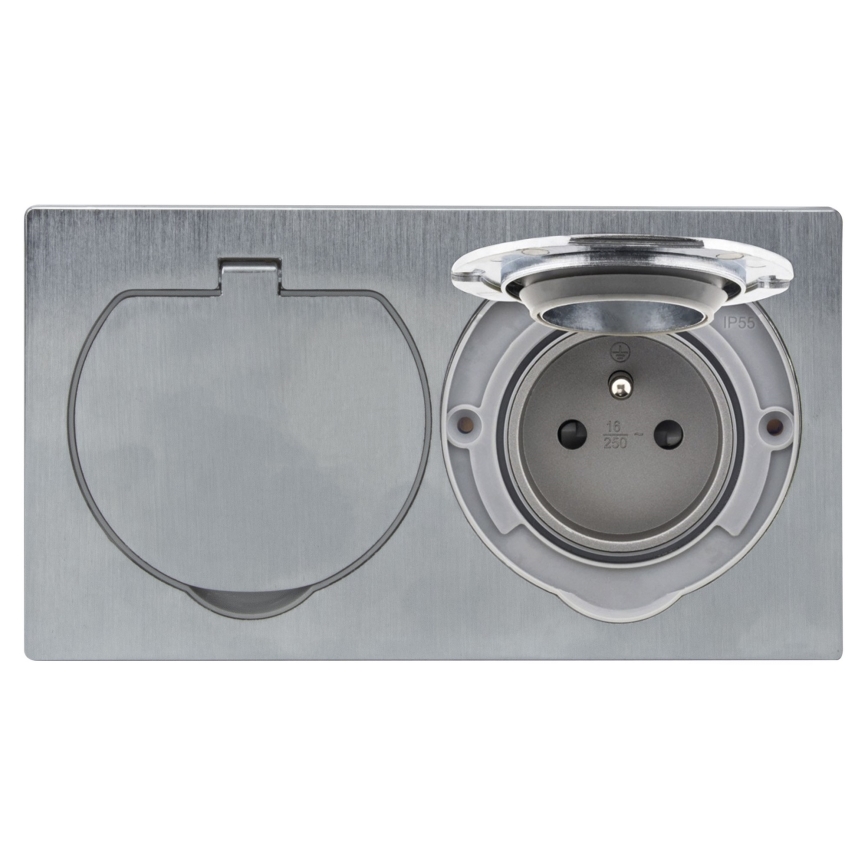 Χωνευτή διπλή επιδαπέδια πρίζα IP55