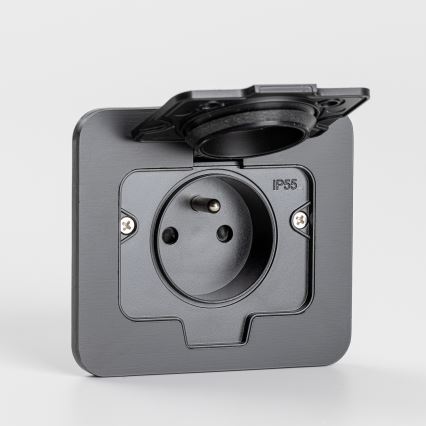 Εξωτερική χωνευτή πρίζα δαπέδου IP55 μαύρη ορθογώνια