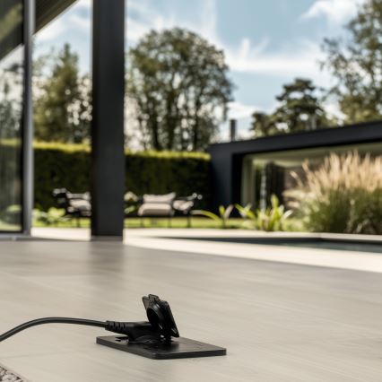 Solight 5B323B - Εξωτερική χωνευτή διπλή πρίζα δαπέδου IP55 μαύρη ορθογώνια