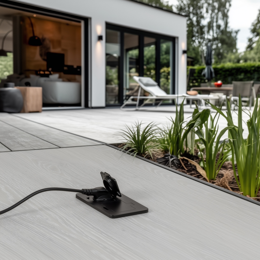 Solight 5B323B - Εξωτερική χωνευτή διπλή πρίζα δαπέδου IP55 μαύρη ορθογώνια