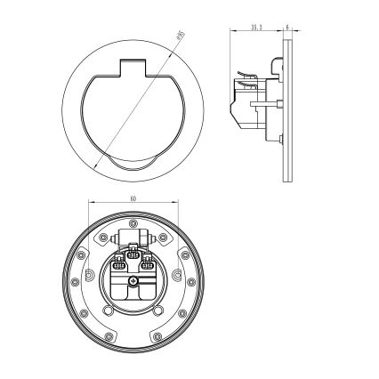 Χωνευτή πρίζα δαπέδου εξωτερικού χώρου IP55 στρογγυλή