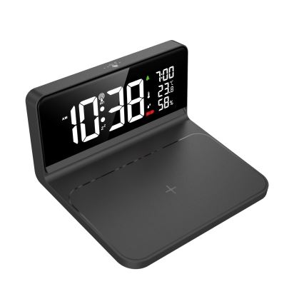 LED Ρολόι ξυπνητήρι με οθόνη LCD και ασύρματη φόρτιση Qi LED/10W/230V