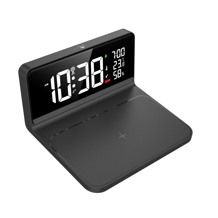 LED Ξυπνητήρι με οθόνη LCD και ασύρματη φόρτιση Qi LED/10W/230V