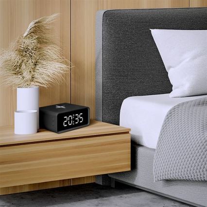 Ψηφιακό ρολόι με ασύρματη φόρτιση Qi 230V/CR2032 μαύρο