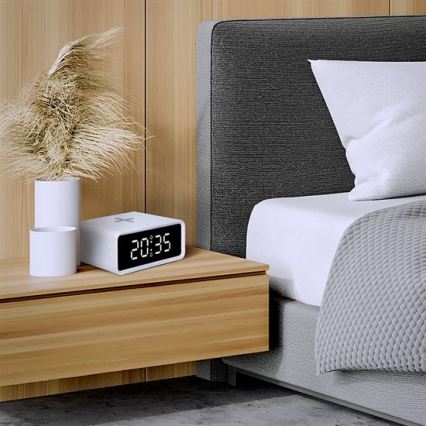 Ψηφιακό ρολόι με ασύρματη φόρτιση Qi, 230V/CR2032, λευκό