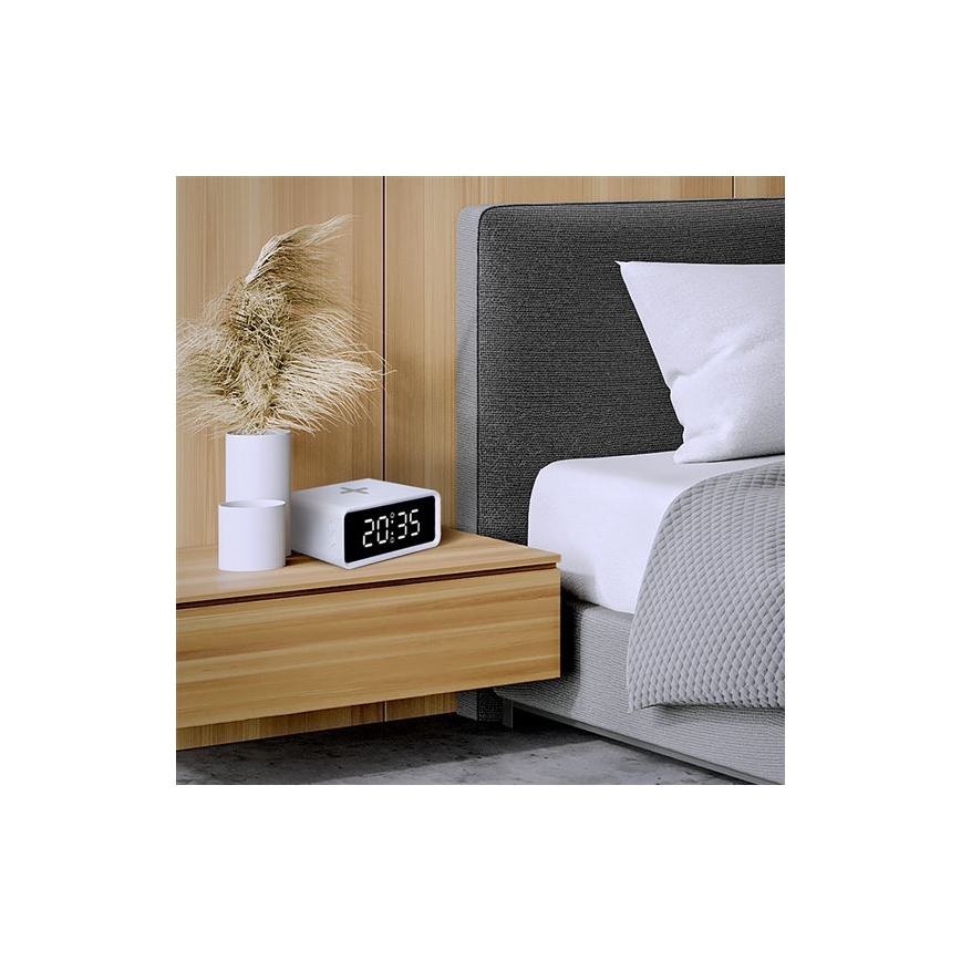 Ψηφιακό ρολόι με ασύρματη φόρτιση Qi, 230V/CR2032, λευκό