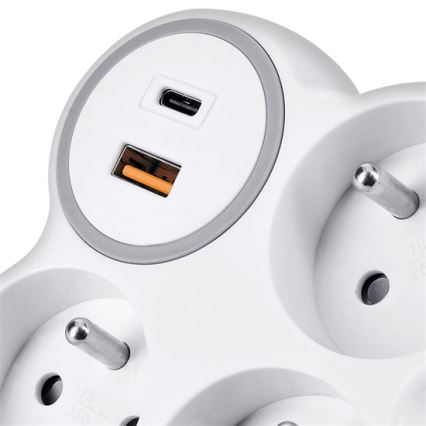 Πολυπρίζα 3x 16A + Γρήγορος φορτιστής USB A+C 20W