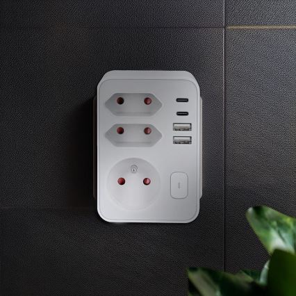 Πολύπριζο 1×16 A + 2×2,5 A με 2 θύρες φόρτισης USB (A + C), λευκό