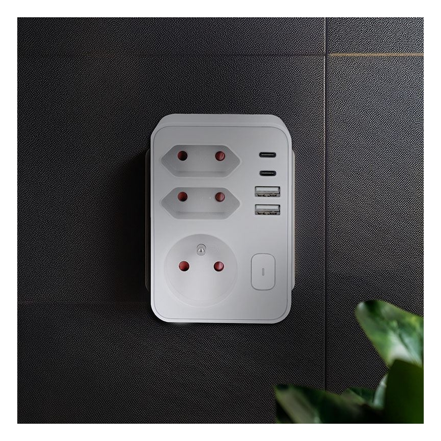 Πολύπριζο 1×16 A + 2×2,5 A με 2 θύρες φόρτισης USB (A + C), λευκό