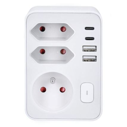 Πολύπριζο 1×16 A + 2×2,5 A με 2 θύρες φόρτισης USB (A + C), λευκό