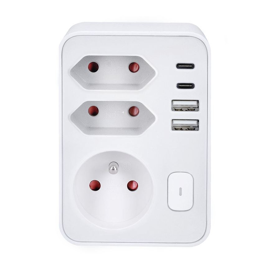 Πολύπριζο 1×16 A + 2×2,5 A με 2 θύρες φόρτισης USB (A + C), λευκό