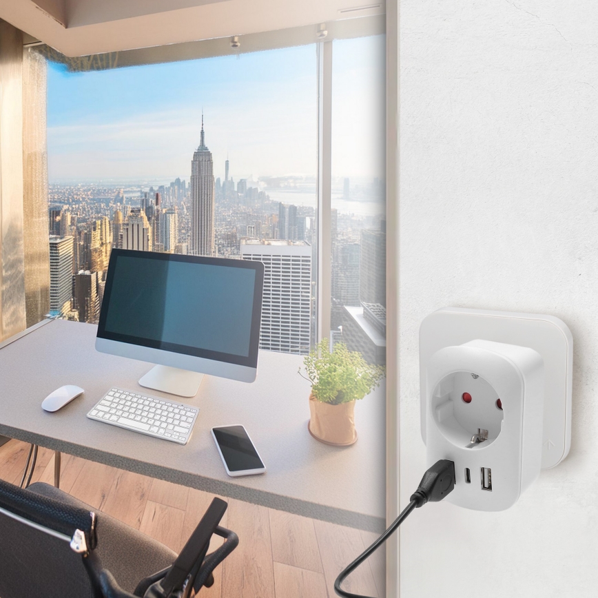 Ταξιδιωτικός αντάπτορας για τις ΗΠΑ, 230V, 2x USB-A + 1x USB-C