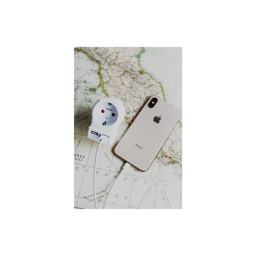 Αντάπτορας ταξιδιού για αγγλική πρίζα 230V + 2x USB θύρα