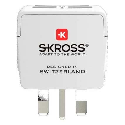 Αντάπτορας ταξιδιού για αγγλική πρίζα 230V + 2x USB θύρα