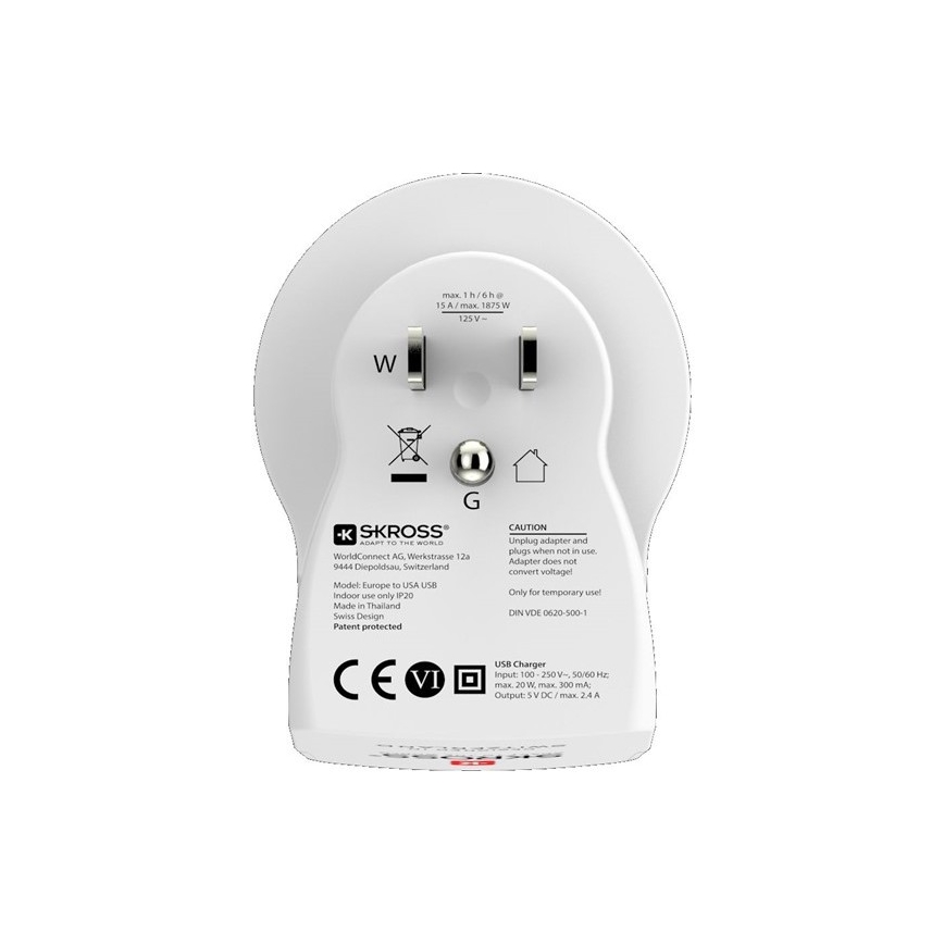 Αντάπτορας ταξιδιού για τις ΗΠΑ 230V +  2x θύρα USB