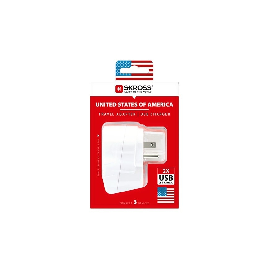 Αντάπτορας ταξιδιού για τις ΗΠΑ 230V +  2x θύρα USB