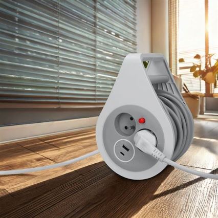 Καλώδιο επέκτασης σε τύμπανο με 2 υποδοχές + θύρες USB A και C, 10 m