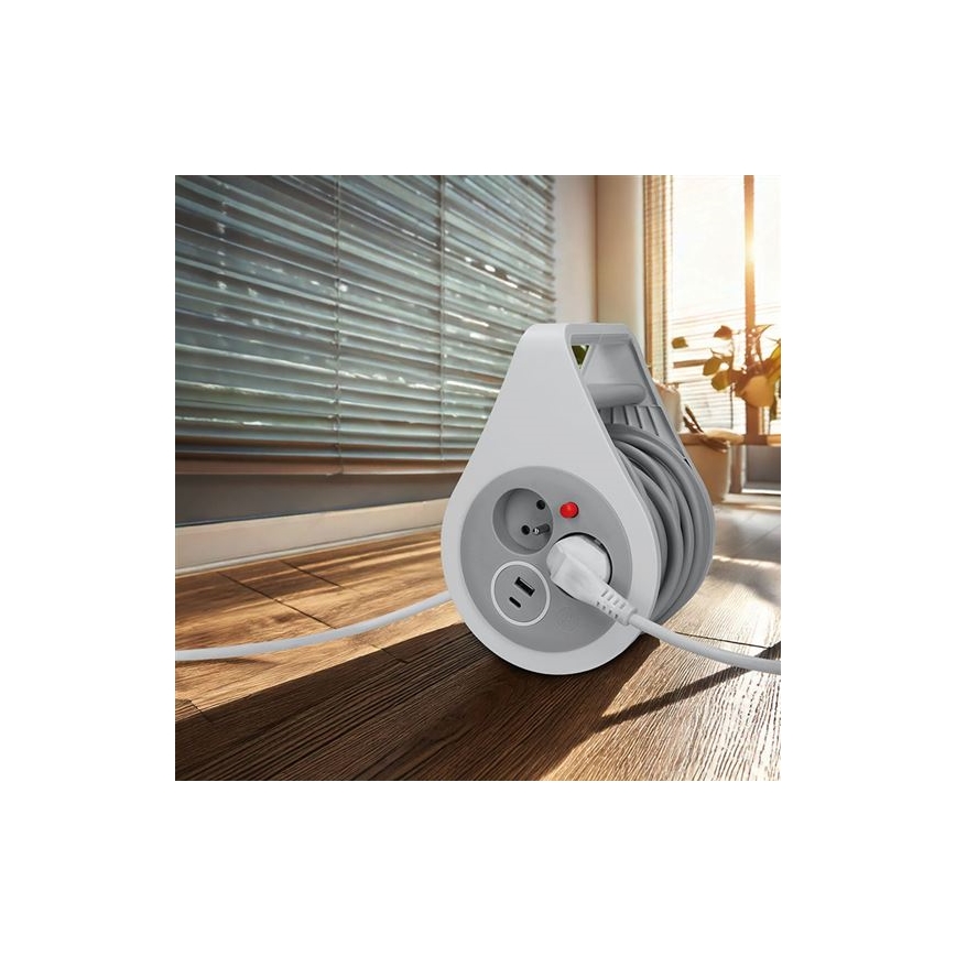 Καλώδιο επέκτασης σε τύμπανο με 2 υποδοχές + θύρες USB A και C, 10 m