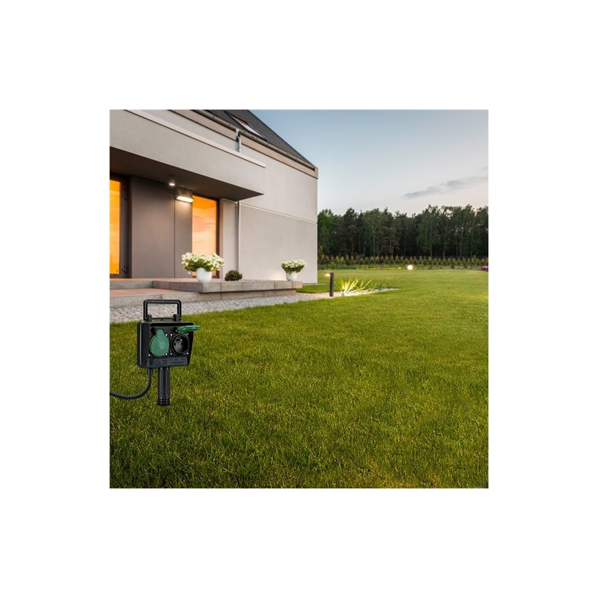 Στήλη εξωτερικού χώρου κήπου με πρίζες IP44 + καλώδιο από καουτσούκ 1,5 m