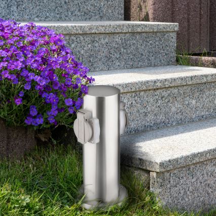 Στύλος πρίζας κήπου  2Z 230V IP44 ματ χρώμιο στρογγυλό