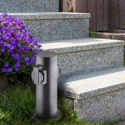 Εξωτερικός στύλος με 2 πρίζες 230V IP44, μαύρος, στρογγυλός