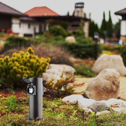 Εξωτερικός στύλος με 2 πρίζες 230V IP44, μαύρος, στρογγυλός