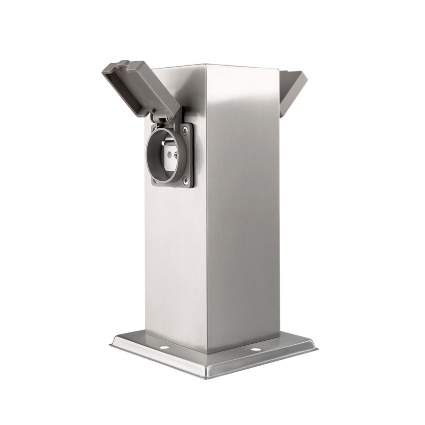 Εξωτερικός κολωνάκι πρίζας 2 θέσεων 230V IP44 ματ χρώμιο τετράγωνο