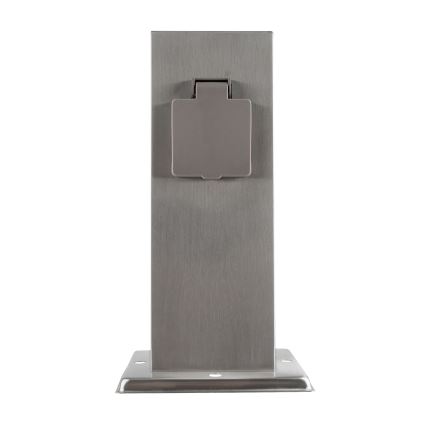 Εξωτερικός κολωνάκι πρίζας 2 θέσεων 230V IP44 ματ χρώμιο τετράγωνο