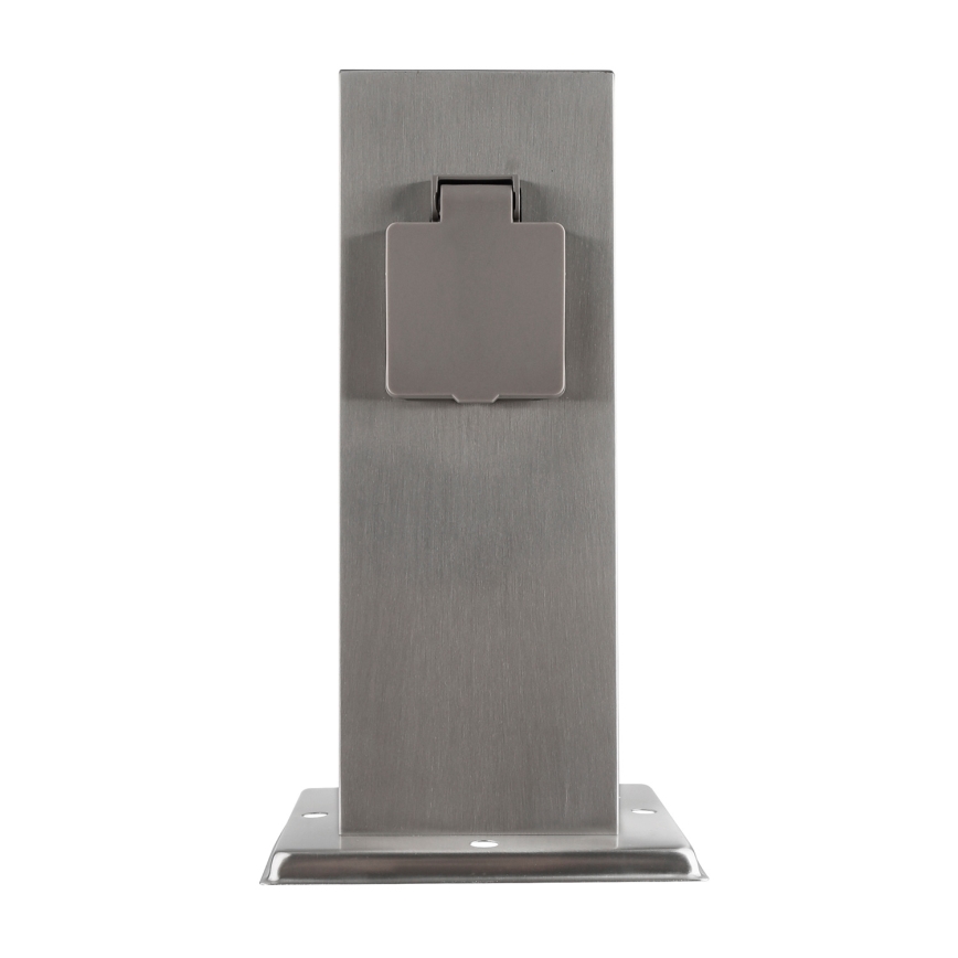 Εξωτερικός κολωνάκι πρίζας 2 θέσεων 230V IP44 ματ χρώμιο τετράγωνο