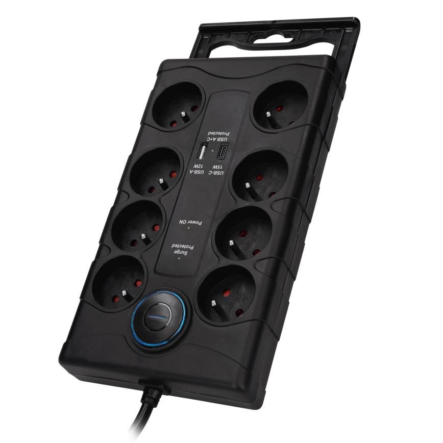 Καλώδιο επέκτασης με διακόπτη και προστασία υπέρτασης 8Z Τύπος E + 1xUSB-A + 1xUSB-C 2m μαύρο