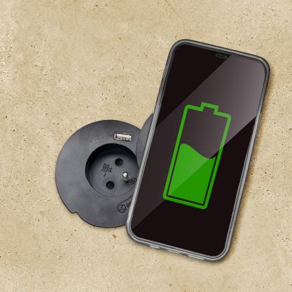 Εντοιχιζόμενη μονή πρίζα με ασύρματη φόρτιση 10W + USB A+C, μαύρη