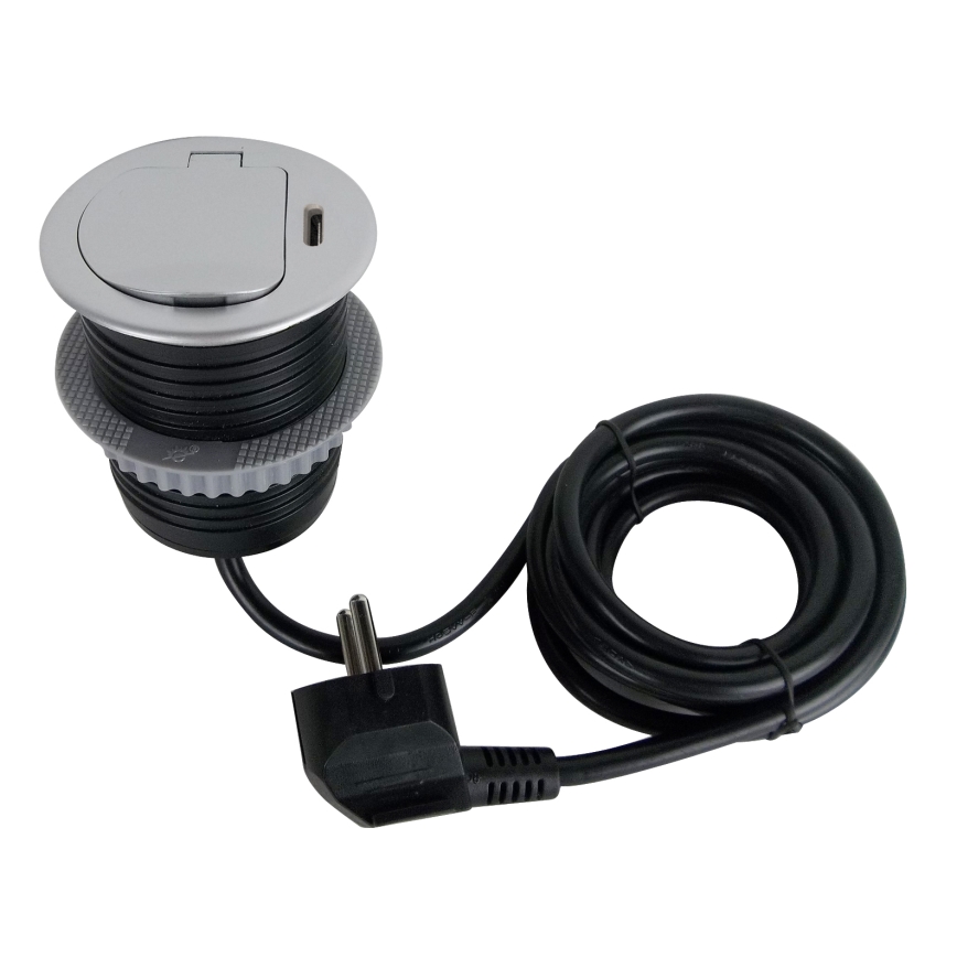 Πολύπριζο γραφείου 1x230V + USB-C Power Delivery ασημί/μαύρο