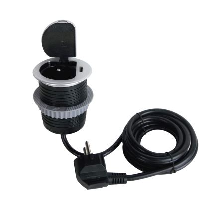 Πολύπριζο γραφείου 1x230V + USB-C Power Delivery ασημί/μαύρο