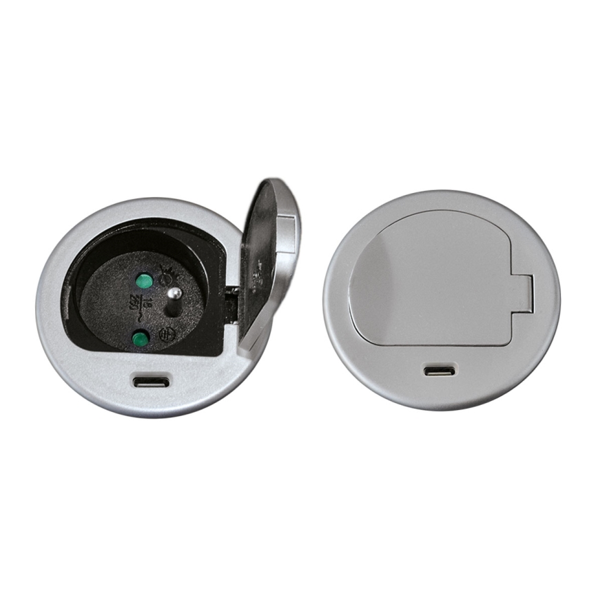 Πολύπριζο γραφείου 1x230V + USB-C Power Delivery ασημί/μαύρο