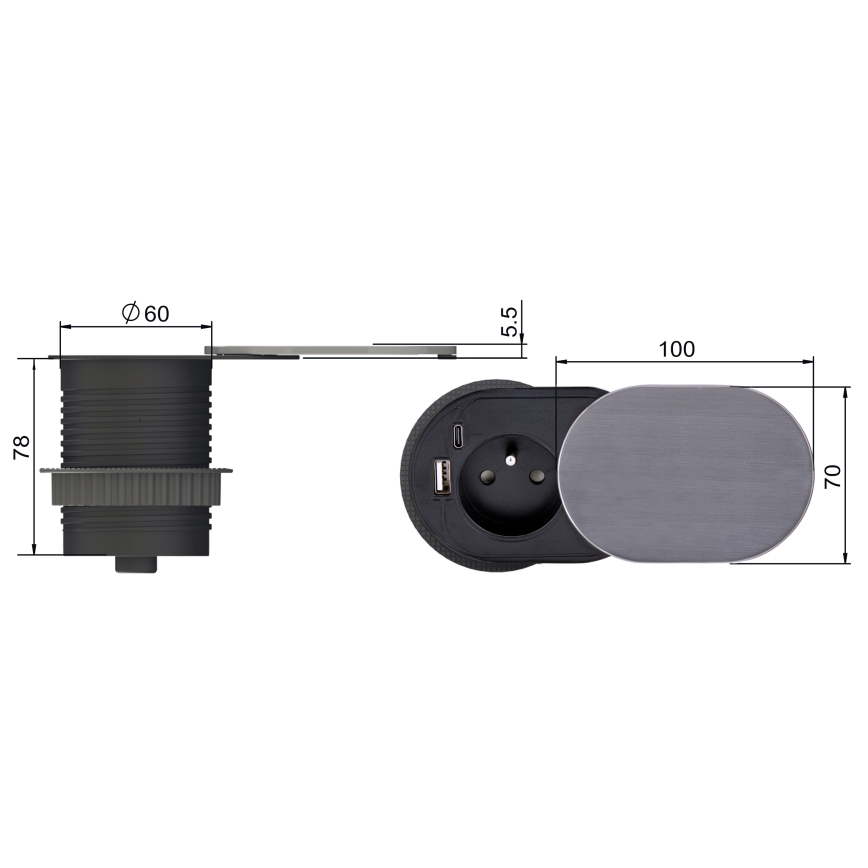 Εντοιχιζόμενη πρίζα 1Σ + USB A+C