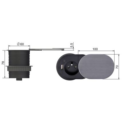 Χωνευτή πρίζα 1Z + USB A+C