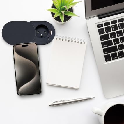 Εντοιχιζόμενη πρίζα με συρόμενο κάλυμμα, 20W, 1 υποδοχή + USB A+C, μαύρο