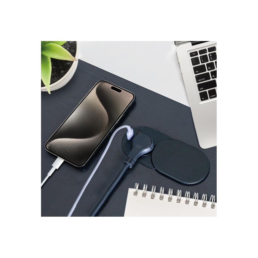 Εντοιχιζόμενη πρίζα με συρόμενο κάλυμμα, 20W, 1 υποδοχή + USB A+C, μαύρο