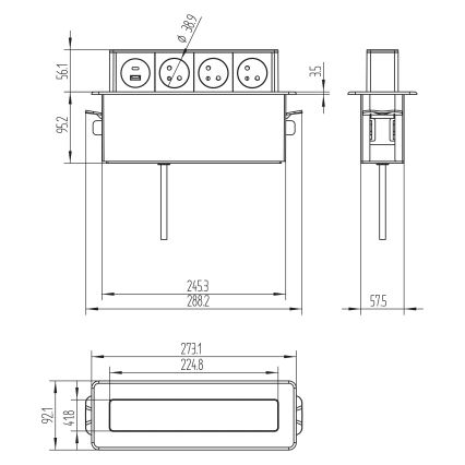 Πολύπριζο γραφείου 3x230V + USB-A + USB-C